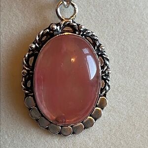 Pink Quartez with Silver Overlay Necklace - NEW